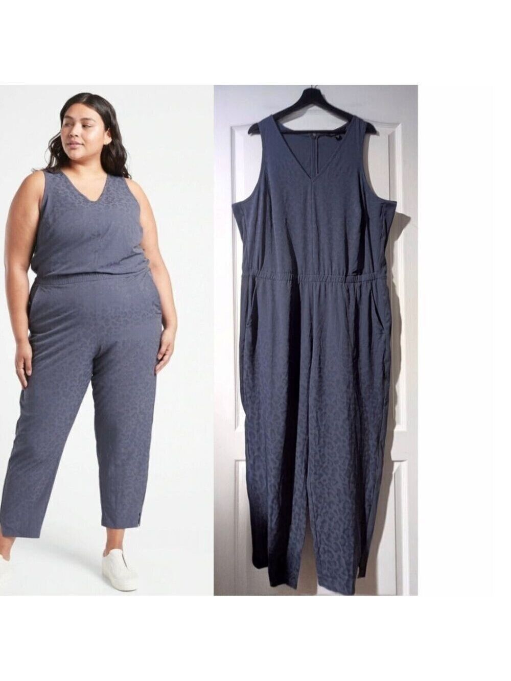 NEW! Athleta | Brooklyn Textured Jumpsuit Jacquard Leopard Medieval Violet